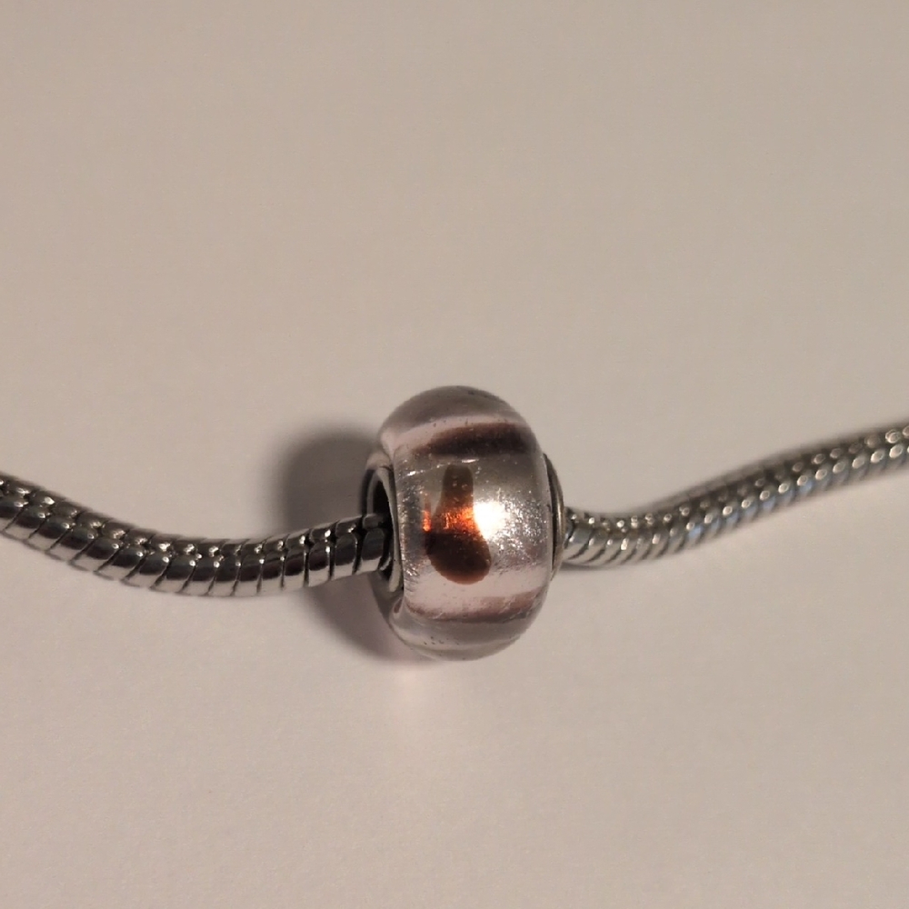 925 Sterling Silver‎ Pink Spotted Brown Glass Charm for Pandora Style Bracelet